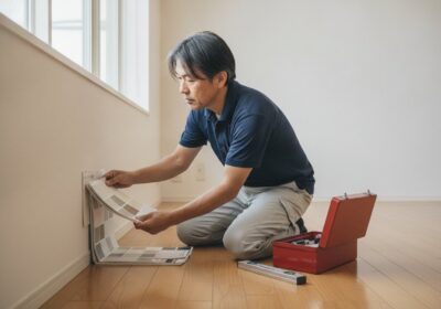壁紙サンプルを手に色合わせを確認する株式会社LML代表・島田昌幸