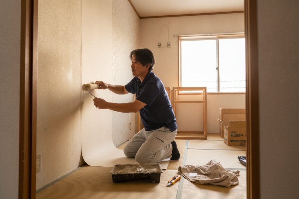 草加市のアパートでクロス張り替えによる原状回復工事を行う株式会社LML代表・島田昌幸